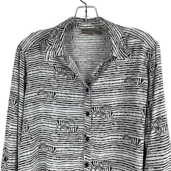 Chico's Zebra Stripe Printed Button Front Shirt Black White Size 1/ M - Picture 2 of 7